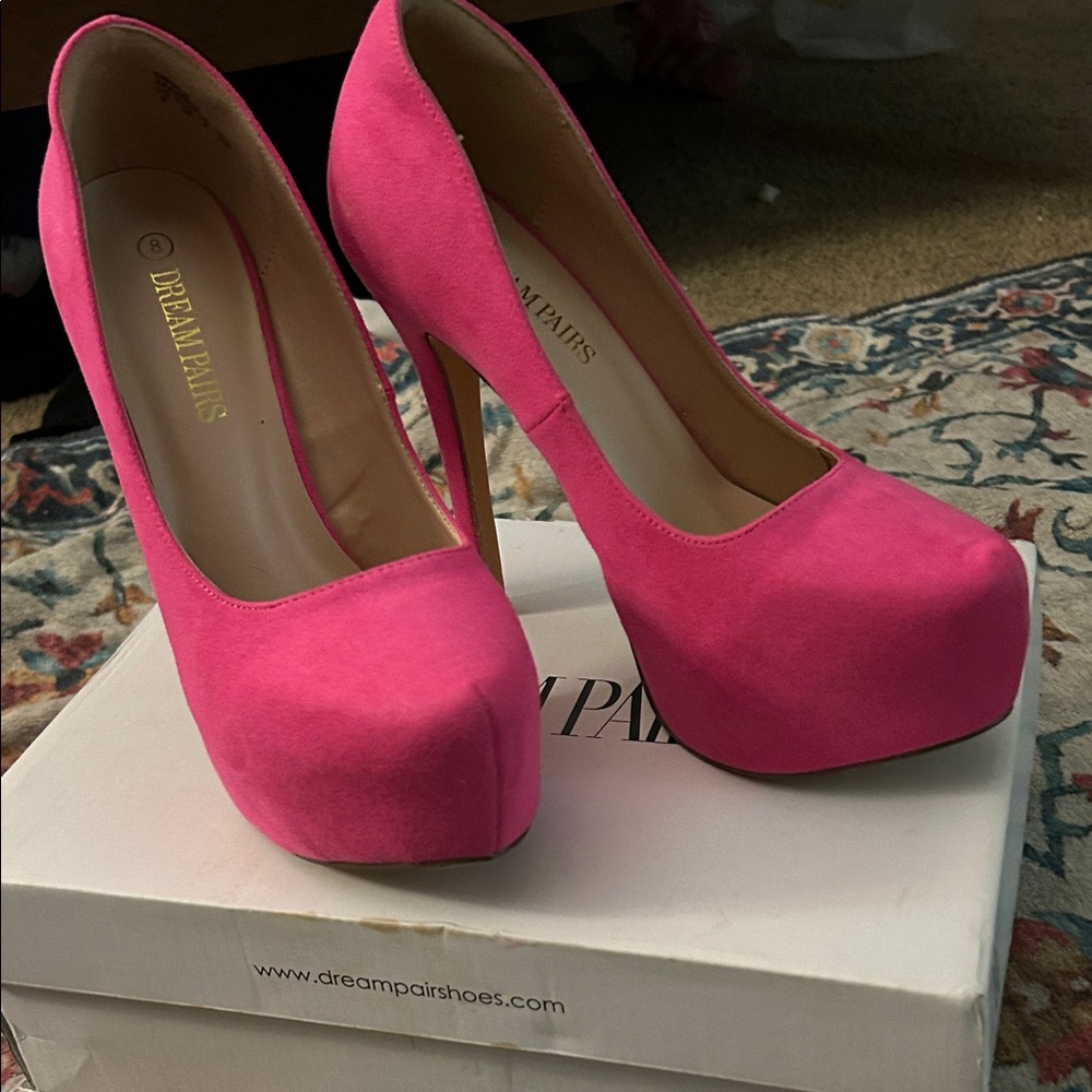 Vibrant Pink Suede Heels